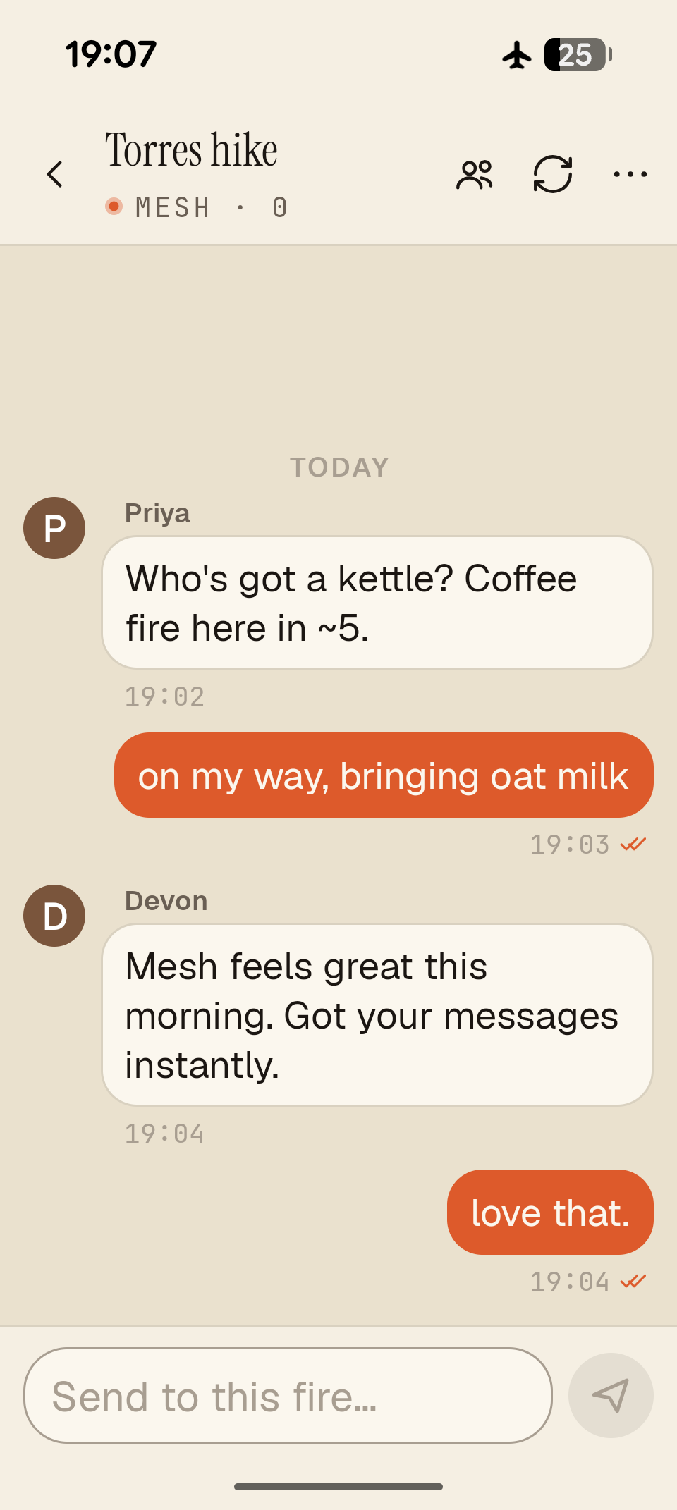 CampChat chat screen